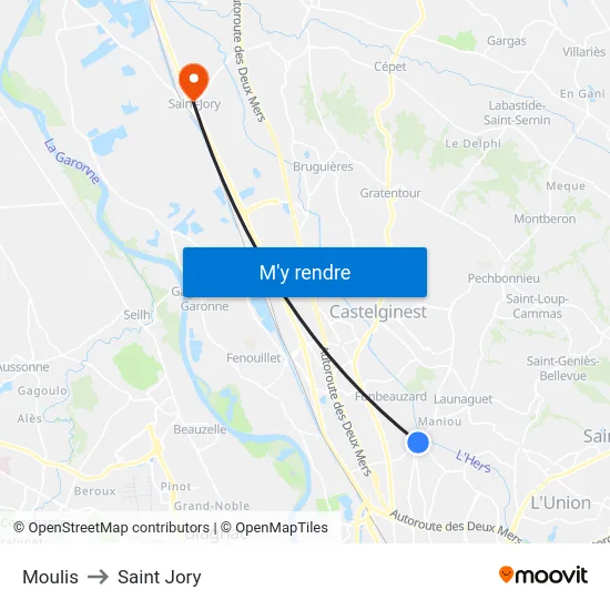Moulis to Saint Jory map