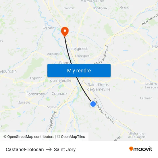 Castanet-Tolosan to Saint Jory map