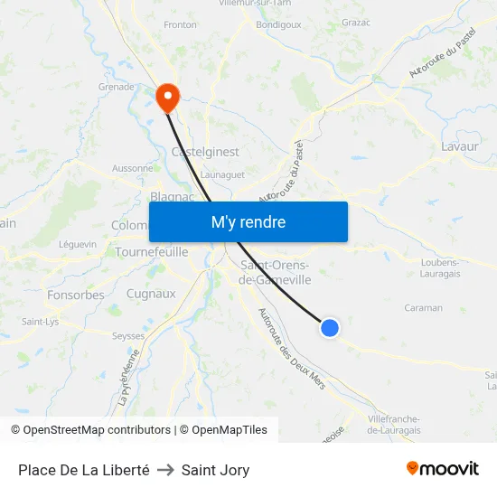 Place De La Liberté to Saint Jory map