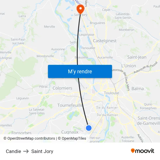 Candie to Saint Jory map