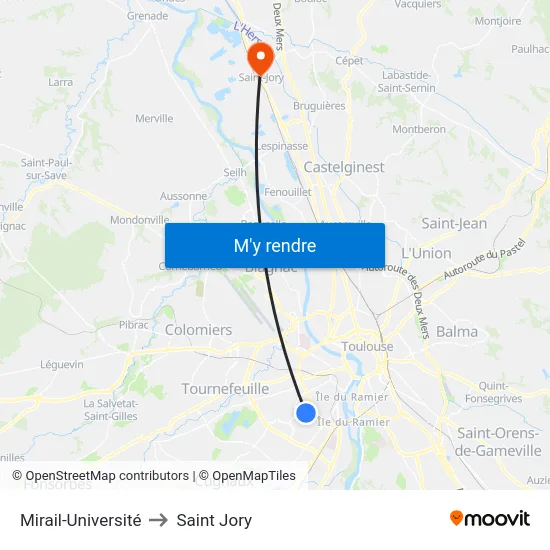 Mirail-Université to Saint Jory map