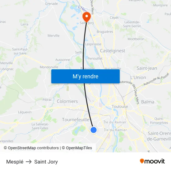 Mesplé to Saint Jory map
