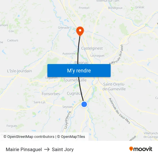 Mairie Pinsaguel to Saint Jory map