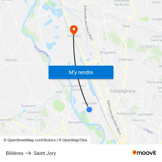 Billières to Saint Jory map