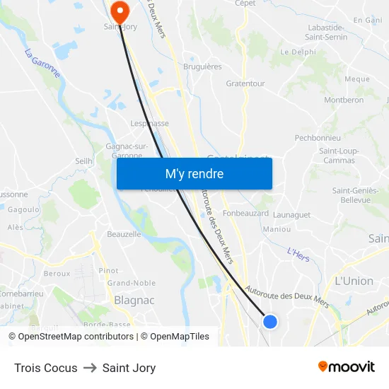 Trois Cocus to Saint Jory map