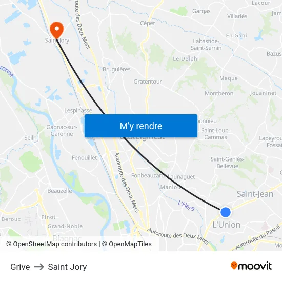 Grive to Saint Jory map