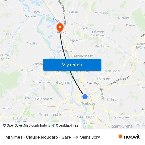 Minimes - Claude Nougaro - Gare to Saint Jory map