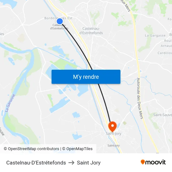 Castelnau-D'Estrétefonds to Saint Jory map