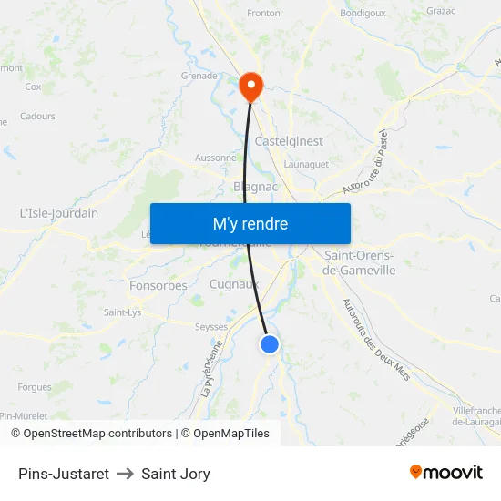 Pins-Justaret to Saint Jory map