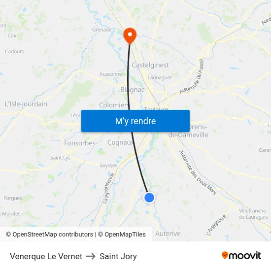 Venerque Le Vernet to Saint Jory map