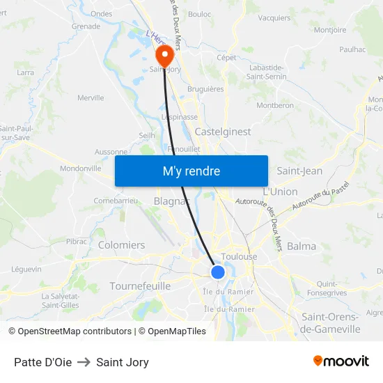 Patte D'Oie to Saint Jory map