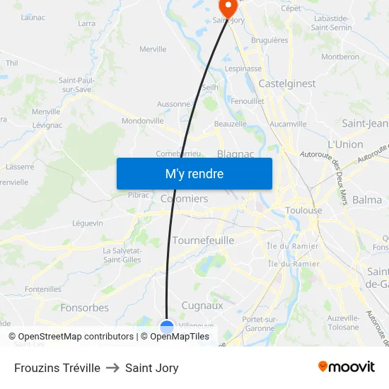 Frouzins Tréville to Saint Jory map