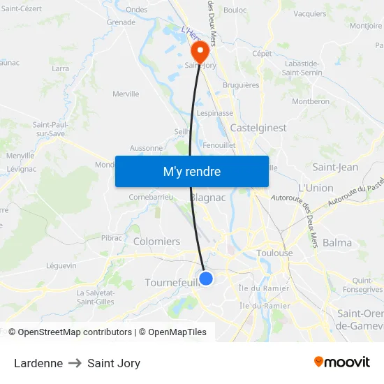 Lardenne to Saint Jory map