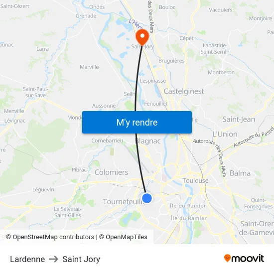 Lardenne to Saint Jory map