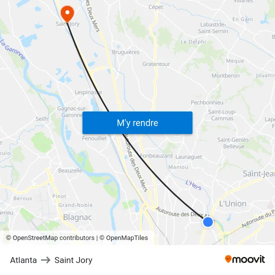 Atlanta to Saint Jory map