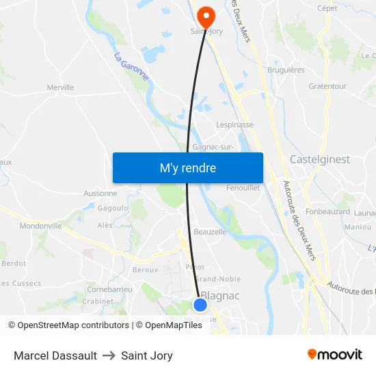 Marcel Dassault to Saint Jory map
