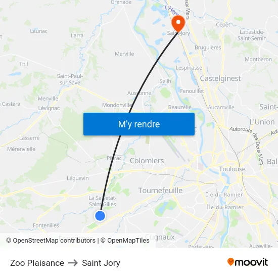 Zoo Plaisance to Saint Jory map
