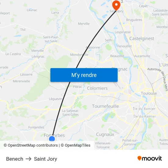 Benech to Saint Jory map