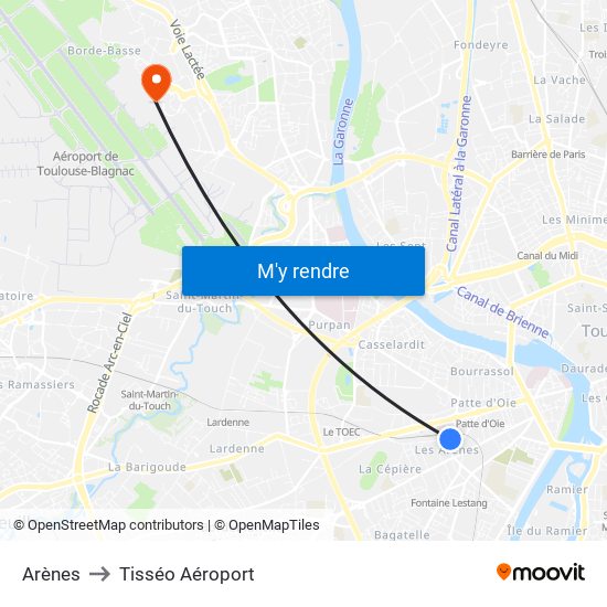 Arènes to Tisséo Aéroport map
