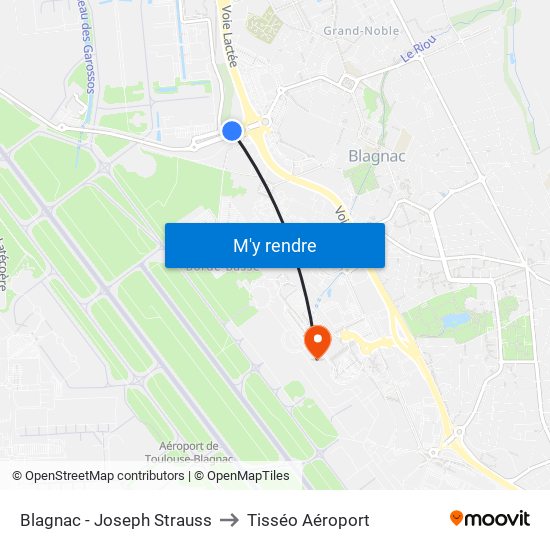 Blagnac - Joseph Strauss to Tisséo Aéroport map