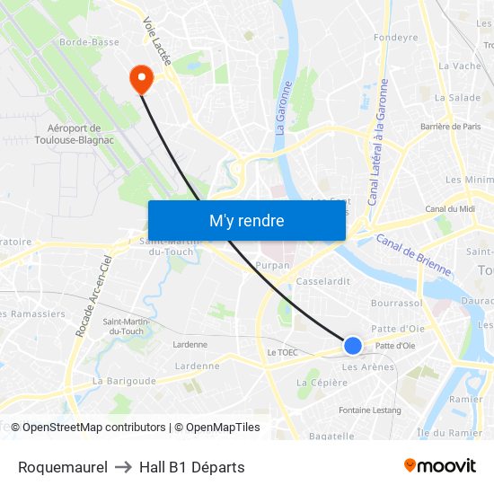 Roquemaurel to Hall B1 Départs map