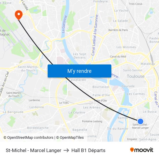 St-Michel - Marcel Langer to Hall B1 Départs map
