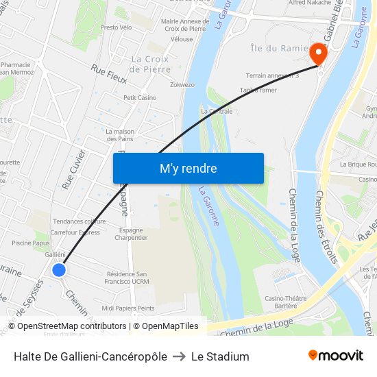 Halte De Gallieni-Cancéropôle to Le Stadium map