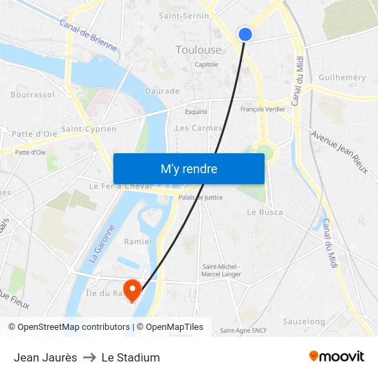 Jean Jaurès to Le Stadium map