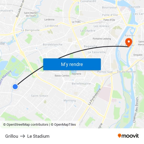 Grillou to Le Stadium map