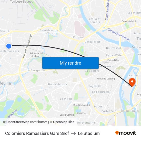 Colomiers Ramassiers Gare Sncf to Le Stadium map