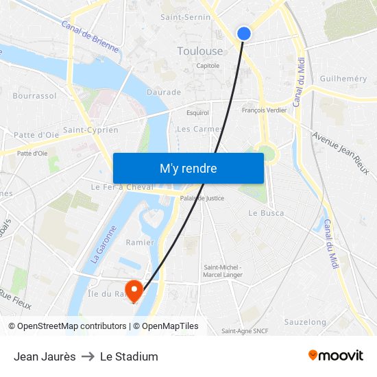 Jean Jaurès to Le Stadium map