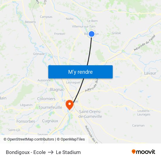 Bondigoux - Ecole to Le Stadium map