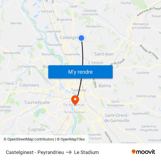 Castelginest - Peyrandrieu to Le Stadium map