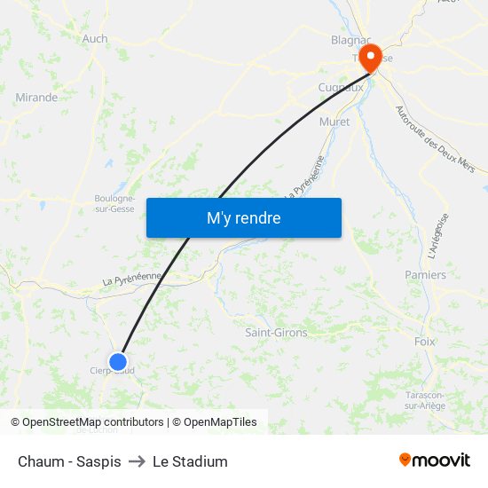 Chaum - Saspis to Le Stadium map