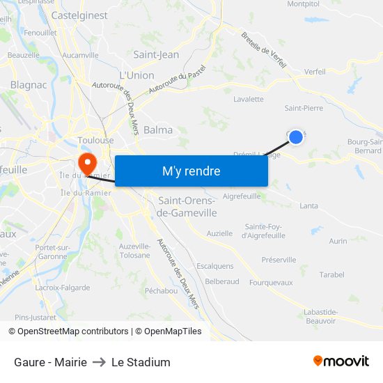 Gaure - Mairie to Le Stadium map