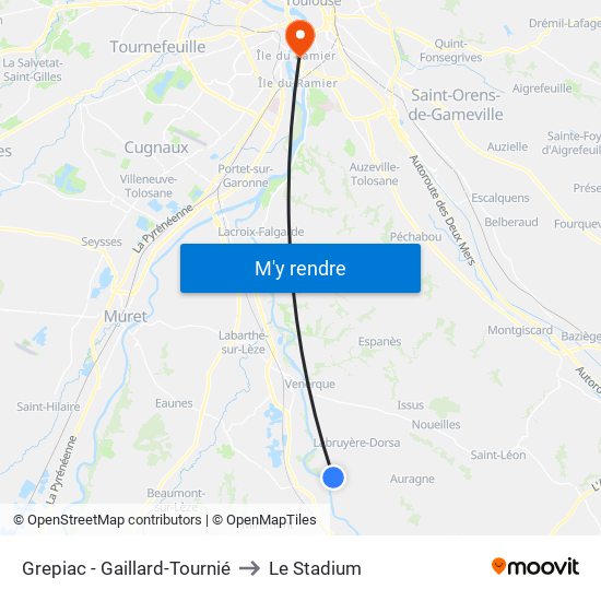 Grepiac - Gaillard-Tournié to Le Stadium map