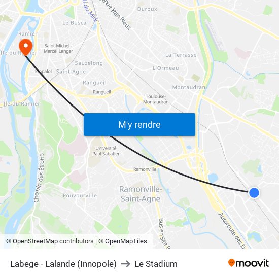 Labege - Lalande (Innopole) to Le Stadium map