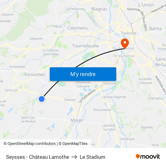 Seysses - Château Lamothe to Le Stadium map