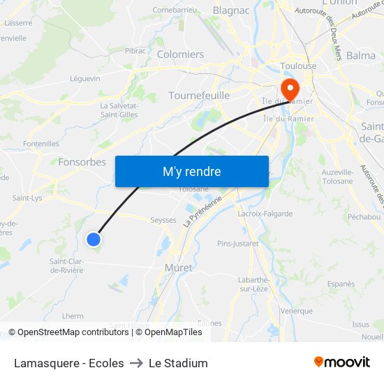 Lamasquere - Ecoles to Le Stadium map