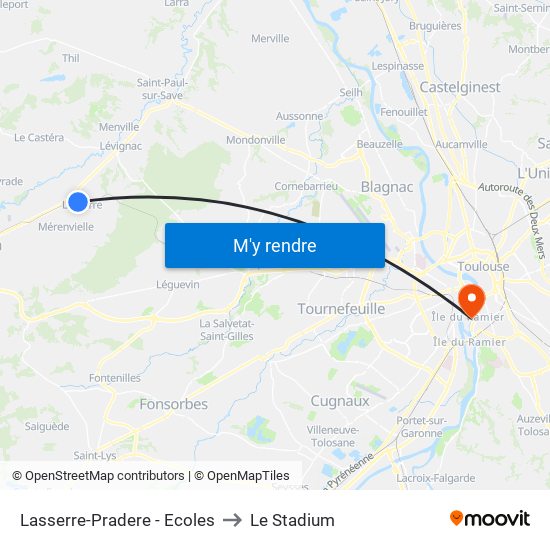 Lasserre-Pradere - Ecoles to Le Stadium map