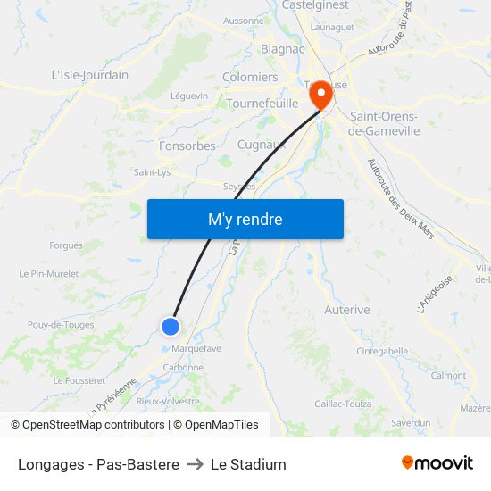 Longages - Pas-Bastere to Le Stadium map
