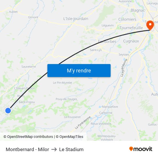 Montbernard - Milor to Le Stadium map