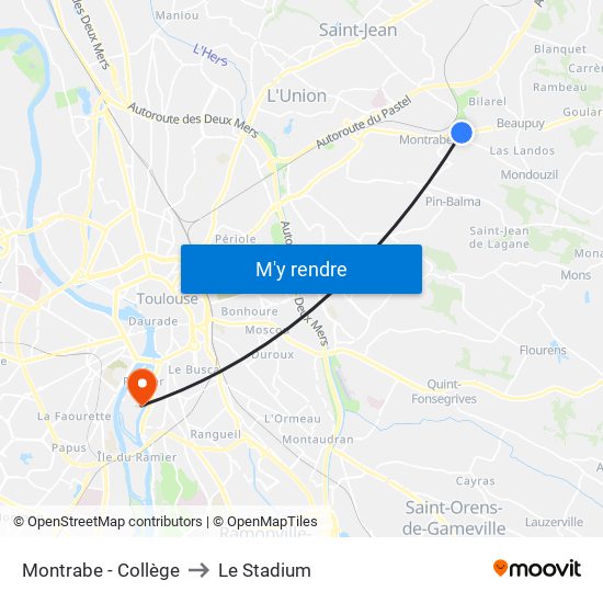 Montrabe - Collège to Le Stadium map