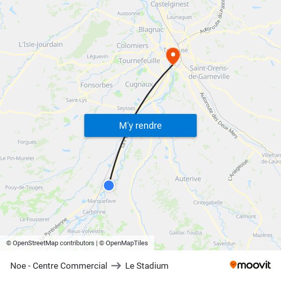 Noe - Centre Commercial to Le Stadium map