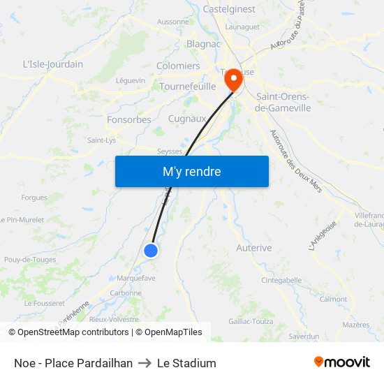 Noe - Place Pardailhan to Le Stadium map