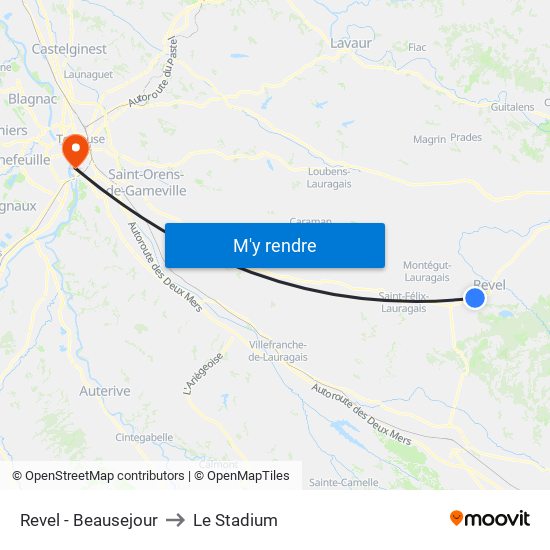 Revel - Beausejour to Le Stadium map