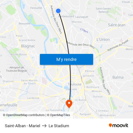 Saint-Alban - Mariel to Le Stadium map