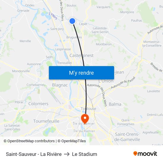 Saint-Sauveur - La Rivière to Le Stadium map