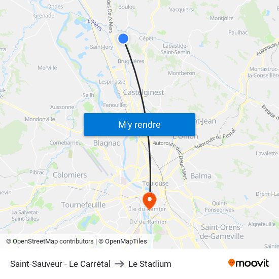 Saint-Sauveur - Le Carrétal to Le Stadium map