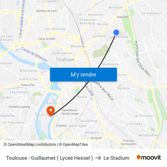 Toulouse - Guillaumet ( Lycée Hessel ) to Le Stadium map